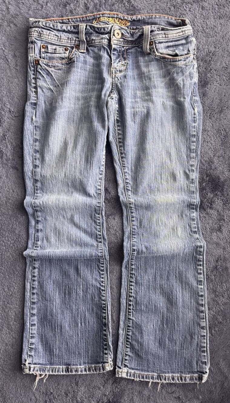 VTG Y2K American Eagle AE Artist Flare/Bell Bottom Jeans Size 6 Short Blue Denim